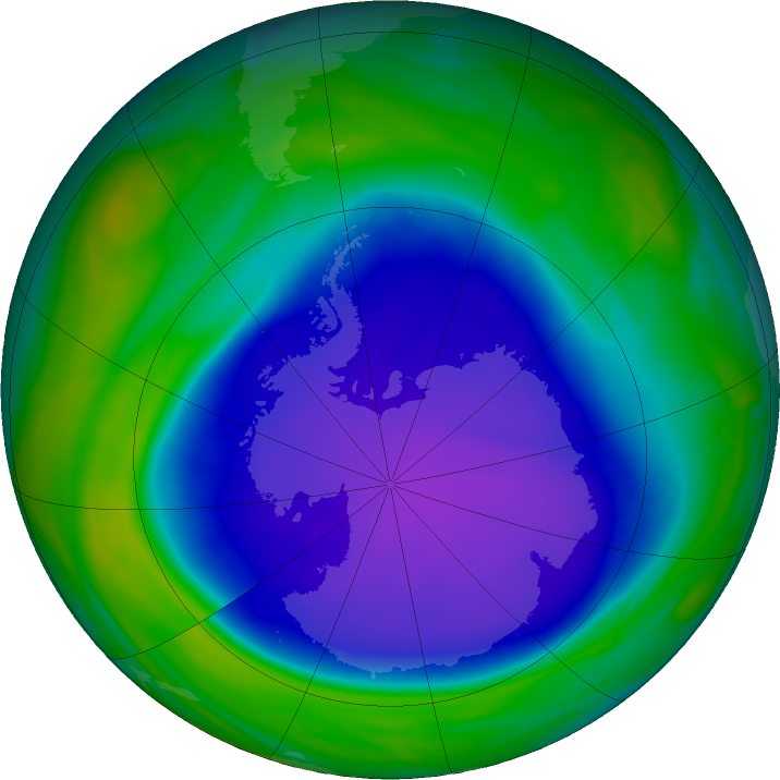Antarctic ozone map for 01 October 2022
